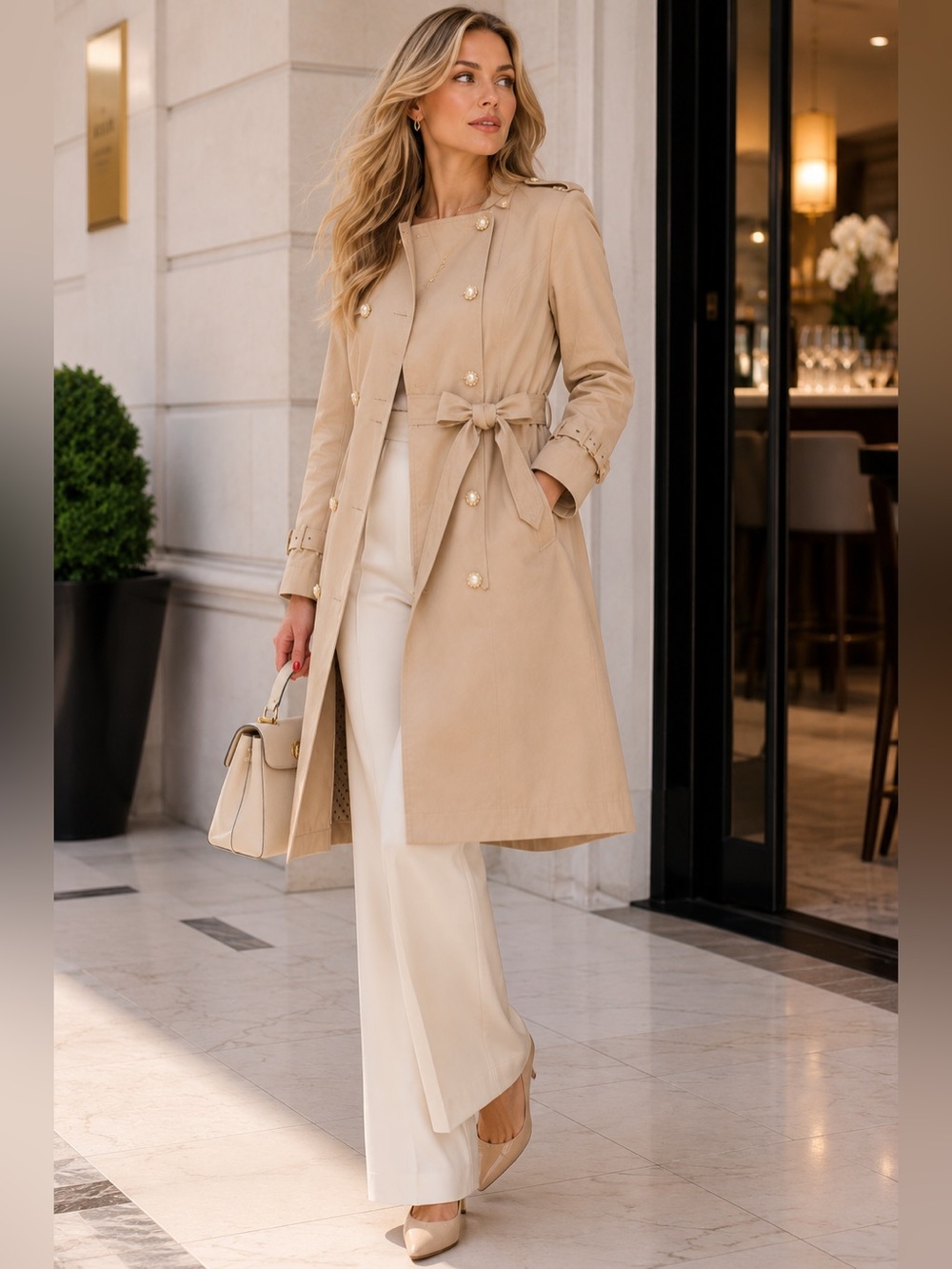 Haupia Japan Trench Coat Pearl Detail Tailored S/M (PTP 19”)